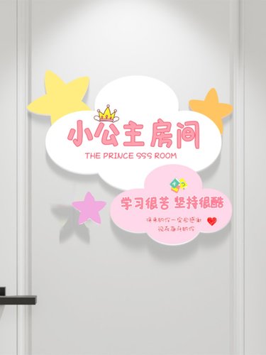 创意小公主房间装饰布置门贴3d挂牌女孩儿童房卧室门墙面墙贴门牌