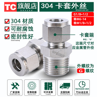 304316L铜管气源钢管终端接头G螺纹直管牙不锈钢卡套外丝直接G1/4