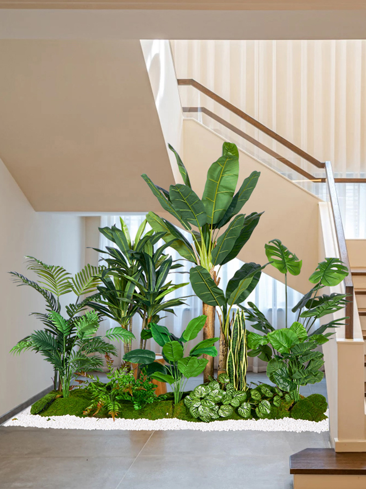 仿真绿植组合造景楼梯下商场热带假植物景观假树室内盆栽装饰摆件