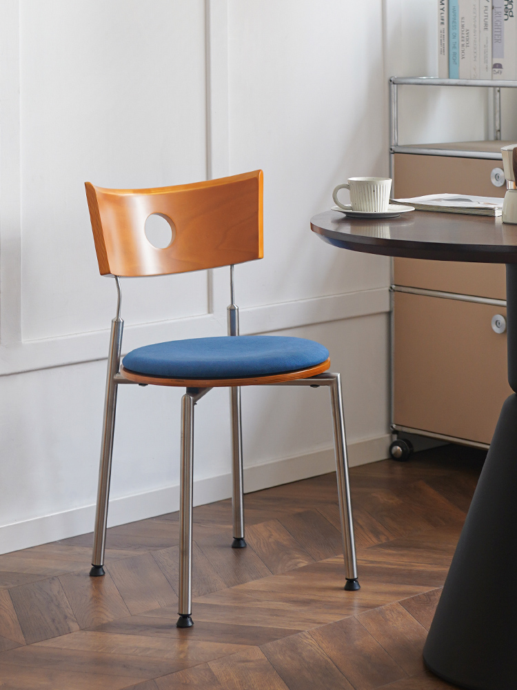 Hacosn复古餐桌椅子家用实木靠背椅网红休闲椅304不锈钢餐厅凳子