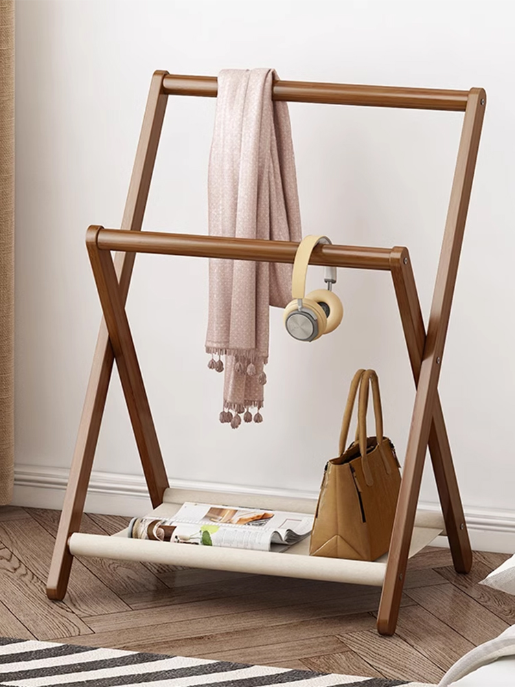 床头衣帽架落地小实木卧室晚上睡觉临时搭衣裤收纳北欧挂衣架家用