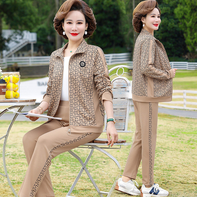 中老年妈妈休闲运动服春秋季2026新款中老年宽松上衣外套跑步套装