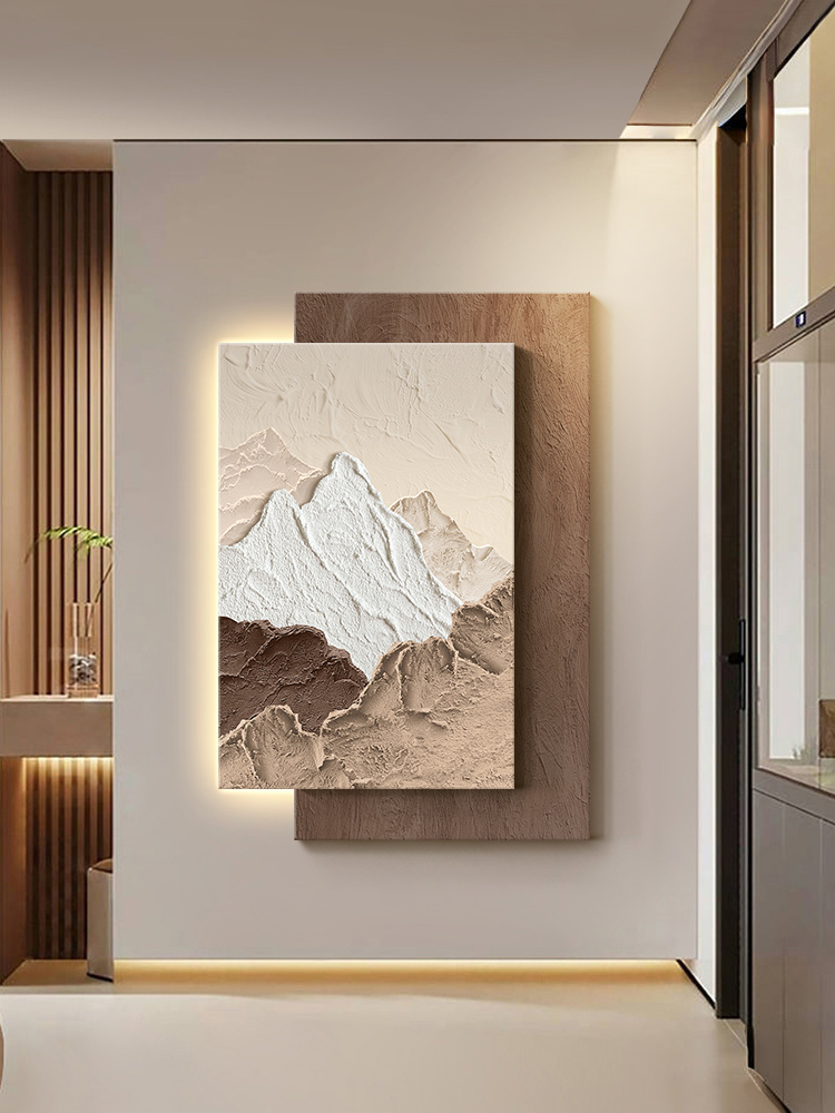 背有靠山玄关装饰画立体砂岩带灯客厅挂画轻奢高级感入户画正对门
