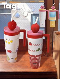 Tagi. 怦怦花田吨吨杯大容量车载保温杯冰霸杯吸管杯不锈钢水杯