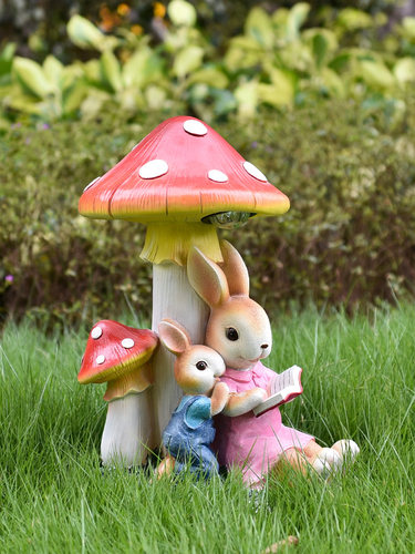 户外庭院园林阳台造景树脂卡通雕塑蘑菇兔子花园装饰摆件园艺布置