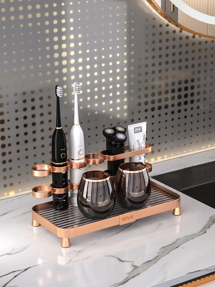 电动牙刷置物架卫生间牙膏台面杯子架子多功能厕所洗漱台一家三口
