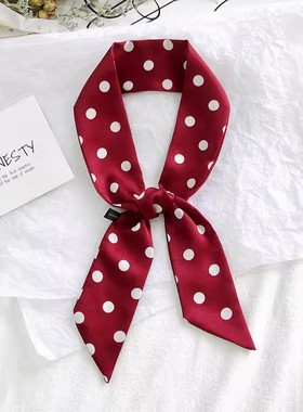 【行业热销】红色波点丝巾夏季细窄小长条发带绑包包缠带女搭配衬