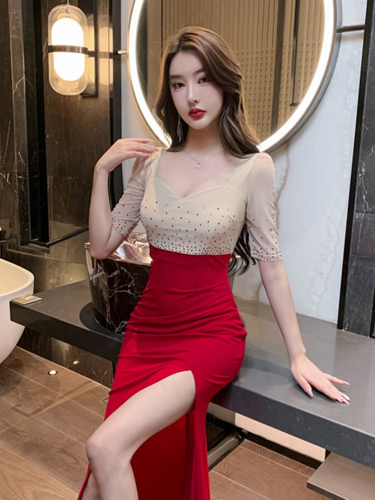 娱美姬气质轻奢名媛夜总会长款连衣裙女新款高腰显瘦性感礼服长裙