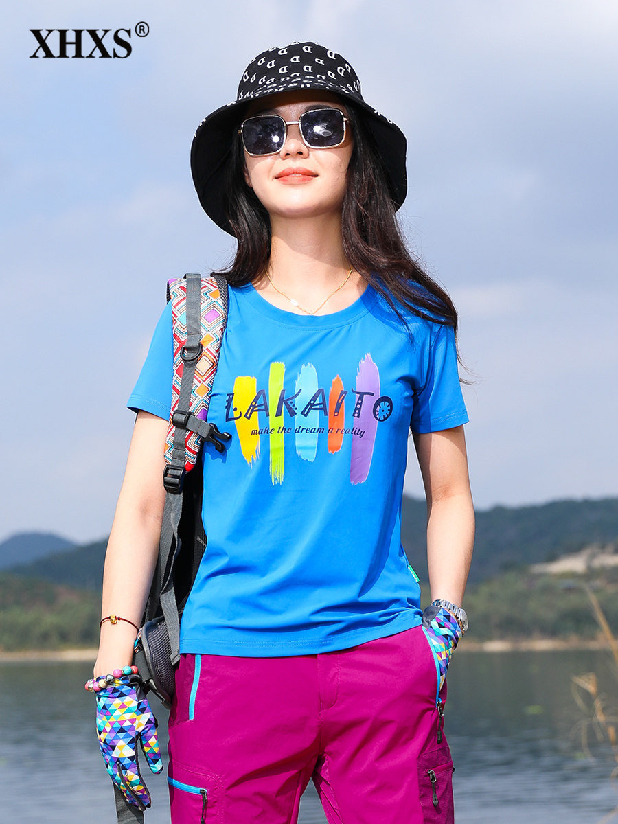 户外印花速干T恤女2026年夏季新款修身显瘦运动T恤衫轻薄休闲短袖