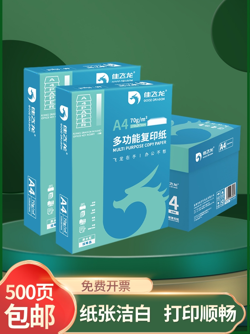 佳飞龙A4打印纸整箱a4纸复印纸2500张复印纸70g试卷纸草稿纸a4白