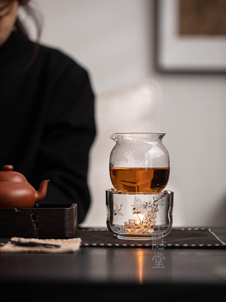圭隐堂瑞鹤耐热玻璃蜡烛底座加热温茶炉新中式家用茶艺保温暖茶炉