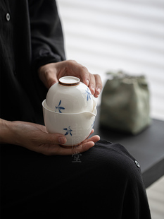 圭隐堂纯手绘蝴蝶兰花便携户外旅行茶具套装泡茶杯快客杯一壶两杯