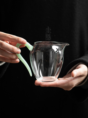 圭隐堂草堂公道杯天青玉耐热玻璃分茶器泡茶杯蛋盅公杯茶海分茶器