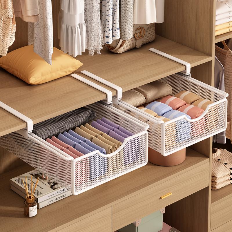 衣柜抽拉隔板抽屉式内衣置物架分层神器衣服收纳衣物下挂篮免打孔
