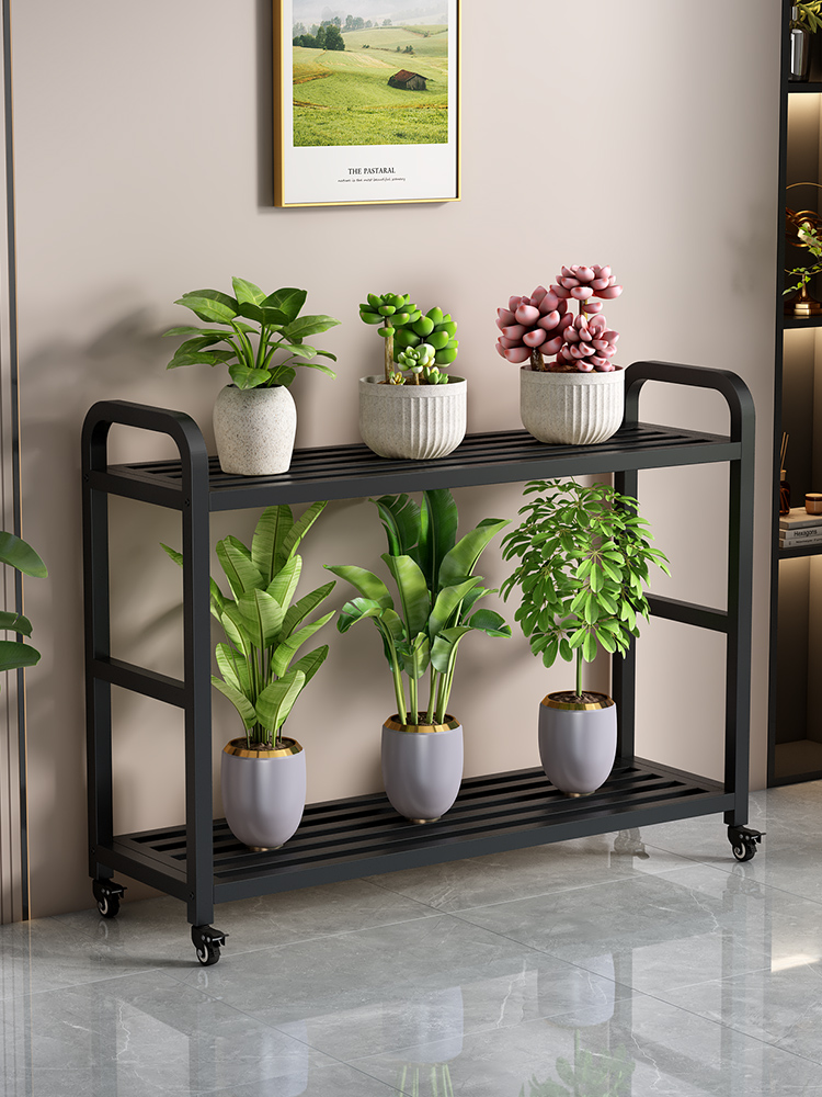 全钢花架置物架阳台花盆托架可移动客厅落地式铁艺双层多肉花架子