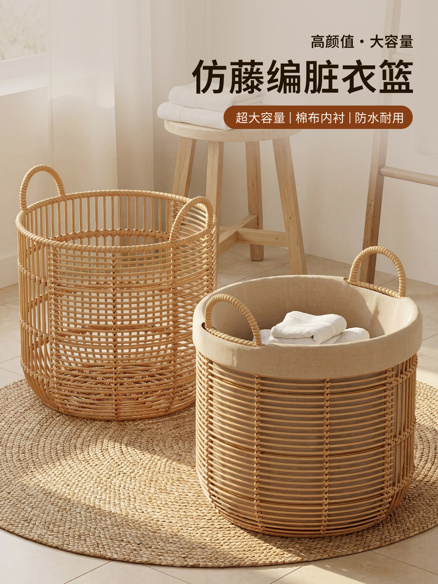 高颜值仿藤编脏衣篓家用脏衣服收纳筐大容量卧室脏衣筐防水洗衣篮