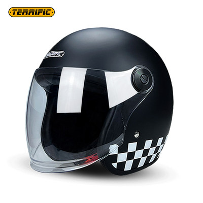 新款TERRIFIC复古头盔碳纤维男哈雷半盔机车巡航踏板摩托车四分之