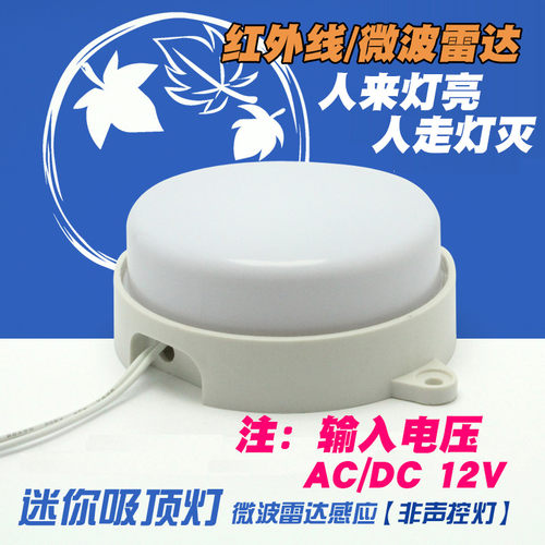 低压直流DC12Vled微波雷达红外线楼道梯感应吸顶太阳能电瓶点光源