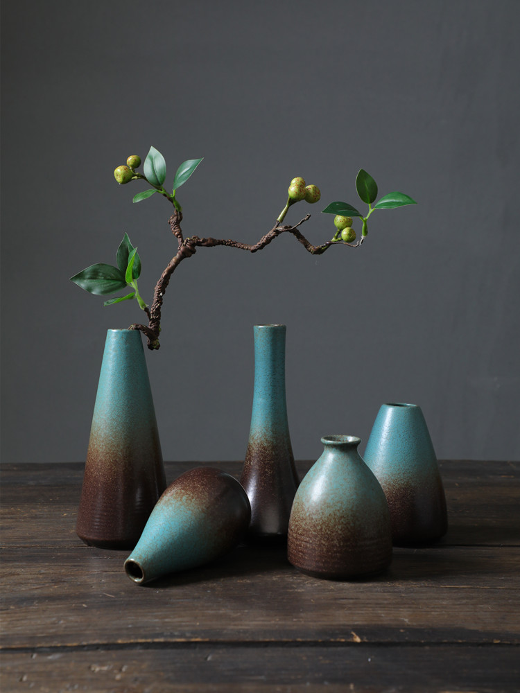 创意窑变花器陶瓷复古迷你小花瓶家用插干花玄关书房桌面装饰摆件