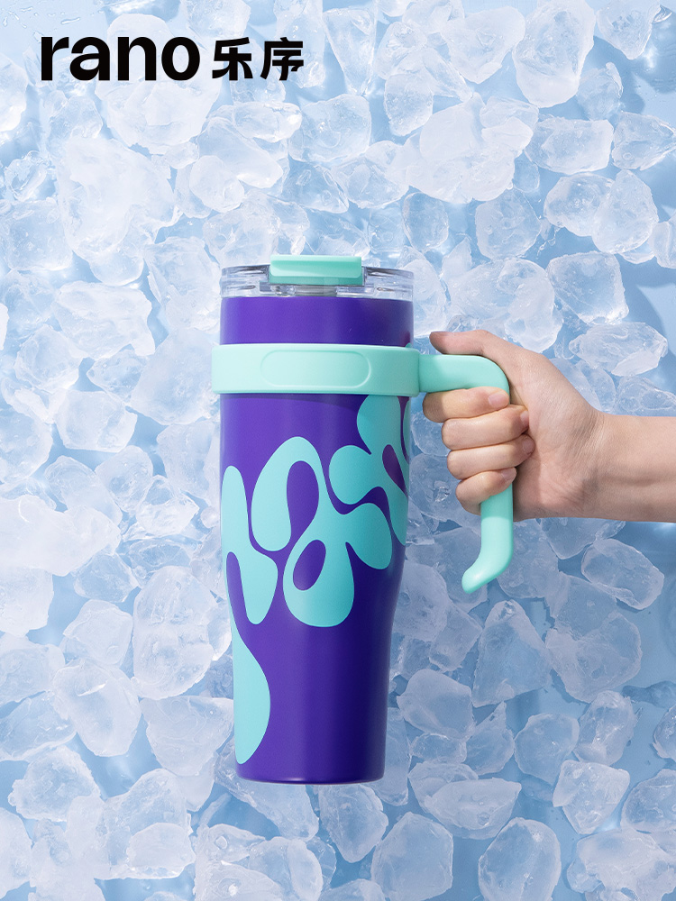 rano乐序夏季女生保温保冷水杯大容量冰霸学生乐饮杯吸管巨无霸杯