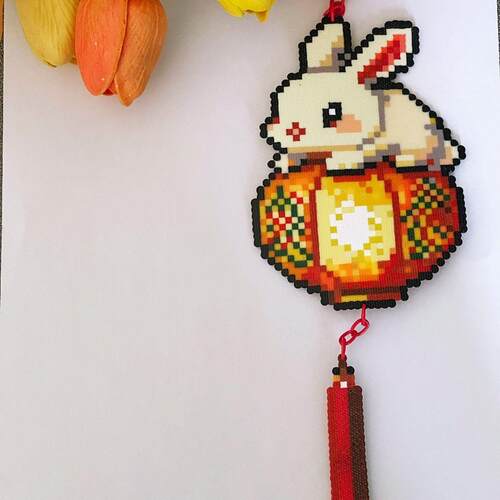 拼豆成品中秋灯笼小可爱复古包头小像素手工兔摆件兔diy拼图