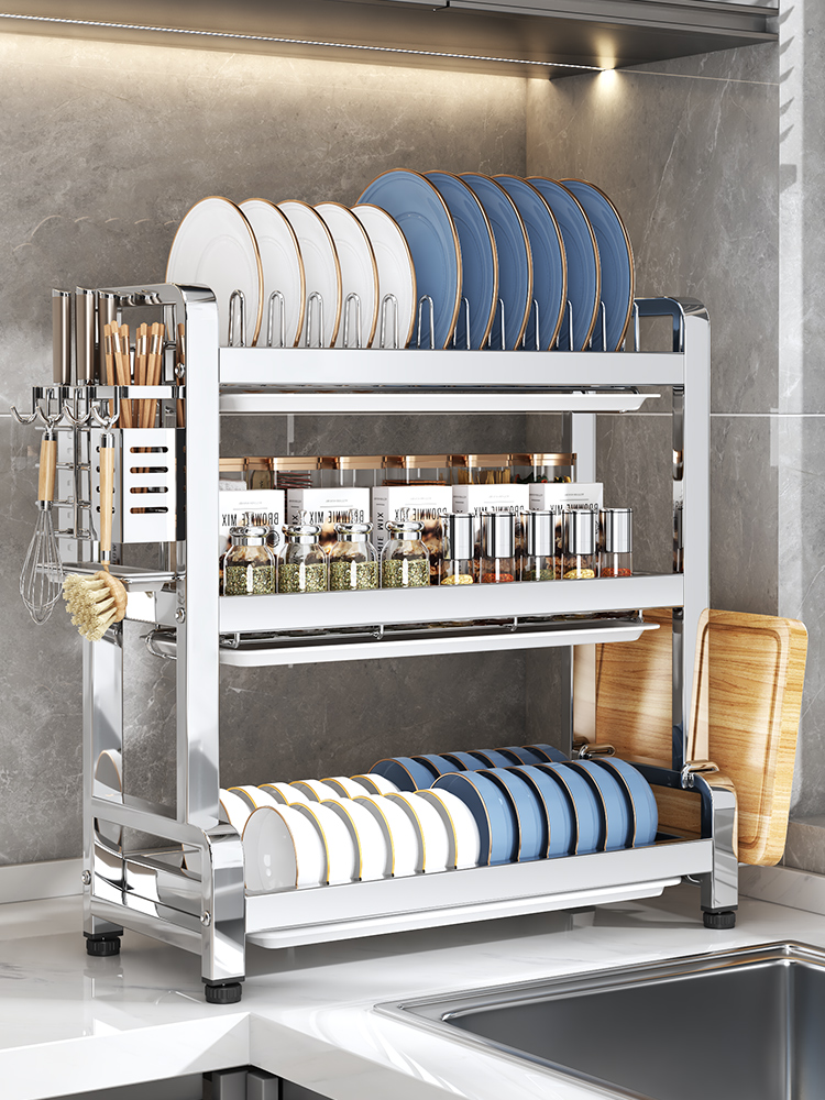 304不锈钢碗碟收纳架沥水碗架放碗碟子盘子多功能厨房置物架碗柜