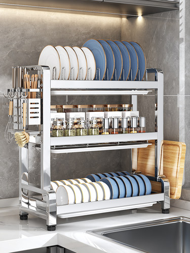 304不锈钢碗碟收纳架沥水碗架放碗碟子盘子多功能厨房置物架碗柜