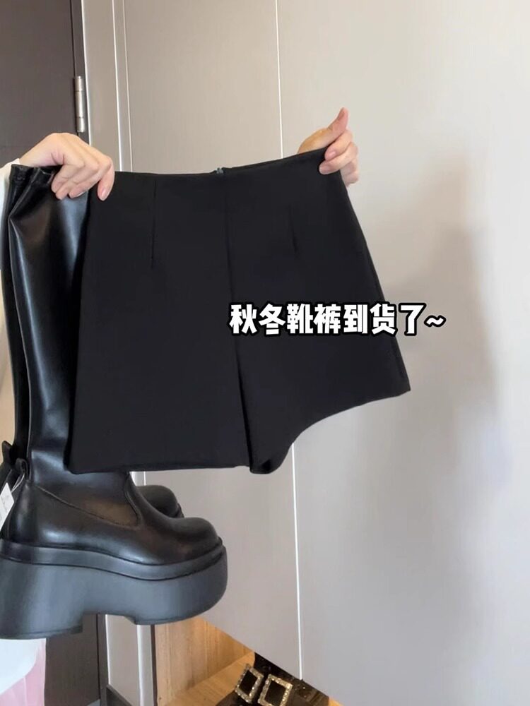 黑色辣妹短裤女春秋夏外穿配靴子高腰a字小个子加绒防走光打底裤
