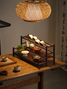 茶室新中式博古架小型家用收纳架茶杯架茶具置物架桌面摆件展示架