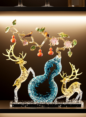 新中式柿柿如意招财鹿葫芦摆件玄关客厅电视柜装饰品开业乔迁礼物