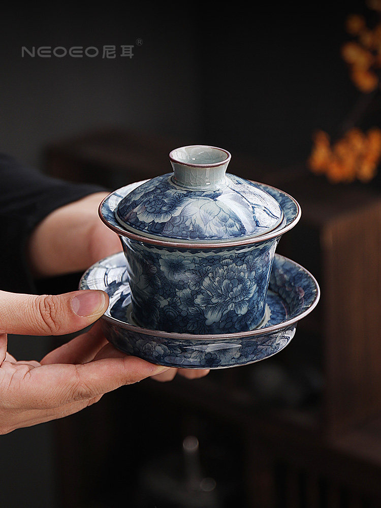 NEOEO尼耳青花三才盖碗中国画风茶道美学可悬停盖碗自用送人中式,餐饮具,盖碗,淘宝优惠券,粉丝福利购,淘宝优惠卷