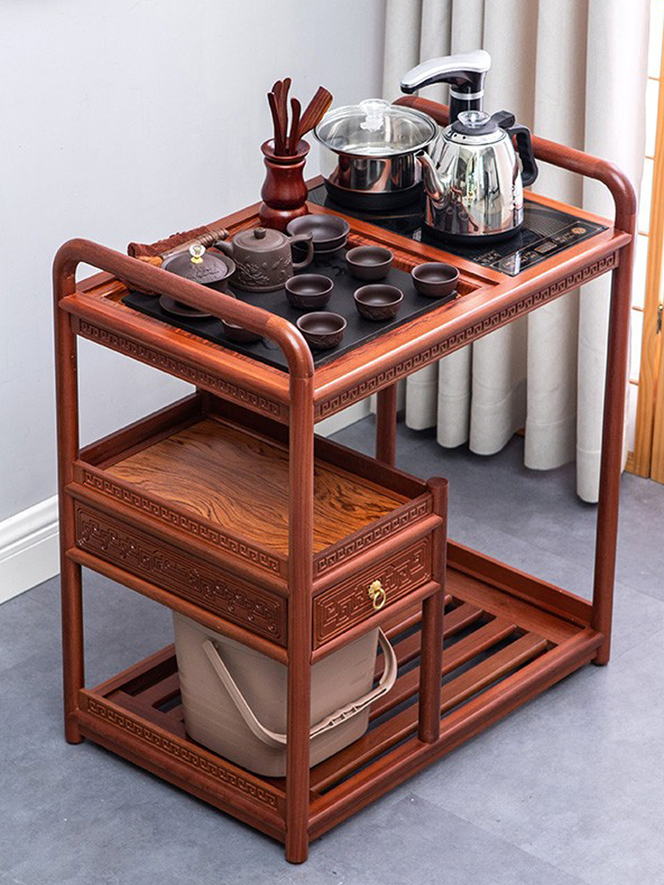花梨实木移动茶水柜茶桌茶台烧水壶一体茶具套装家用简约中式茶车
