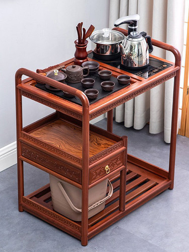 花梨实木移动茶水柜茶桌茶台烧水壶一体茶具套装家用简约中式茶车