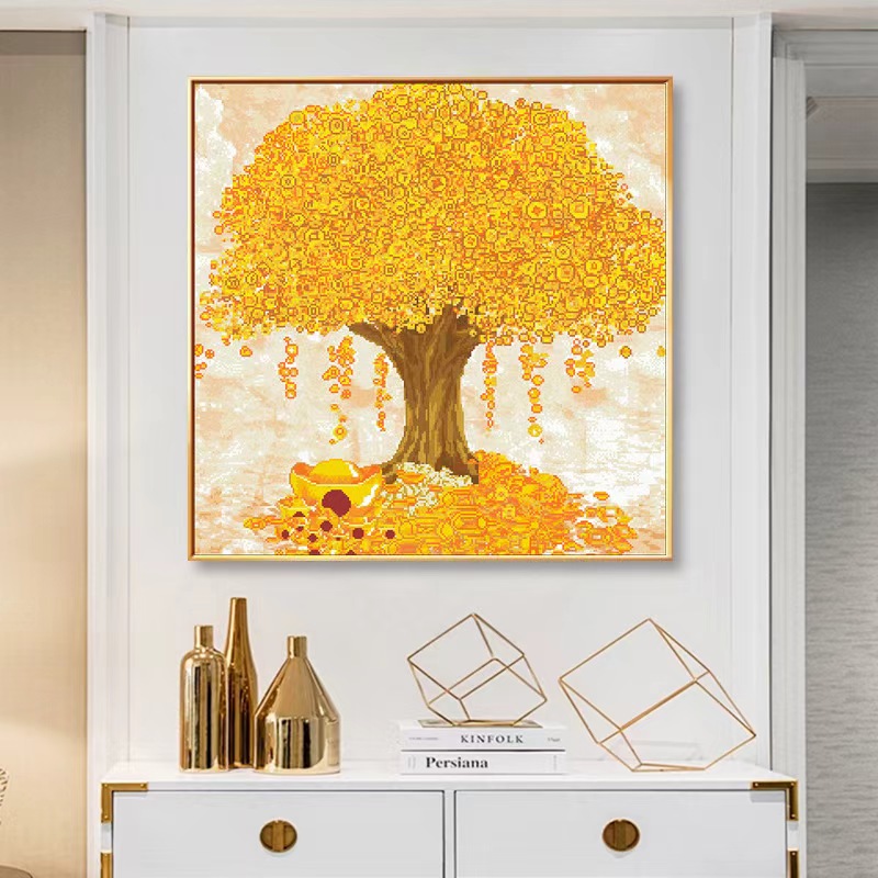 珠绣十字绣串珠绣圆珠绣全珠绣彩珠绣十字绣发财树玄关客厅新款