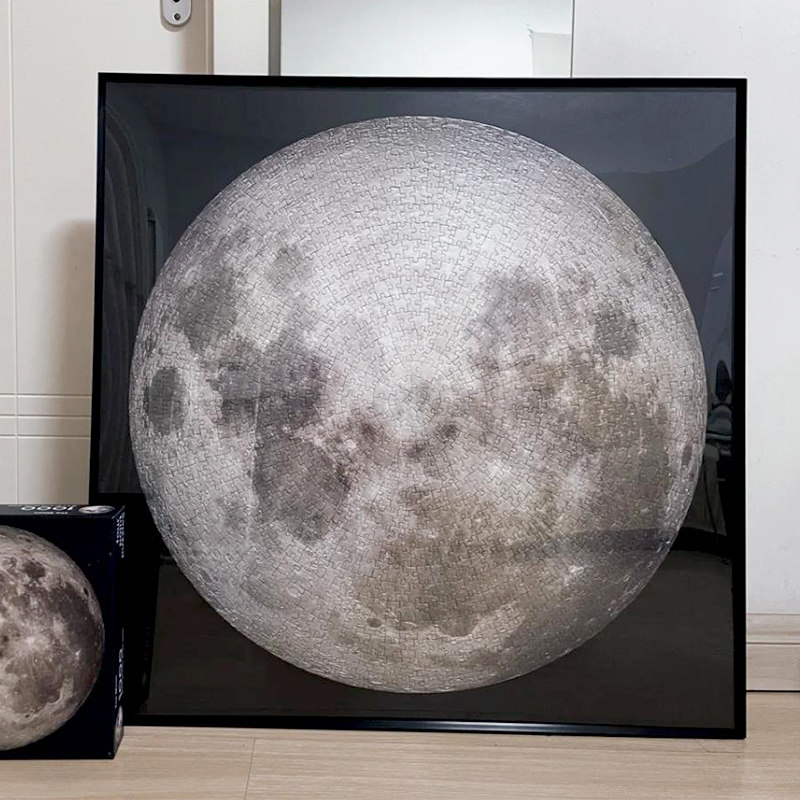 月球拼图框1000片实木相框地球女权67.3月亮65cm圆形异形拼图裱框