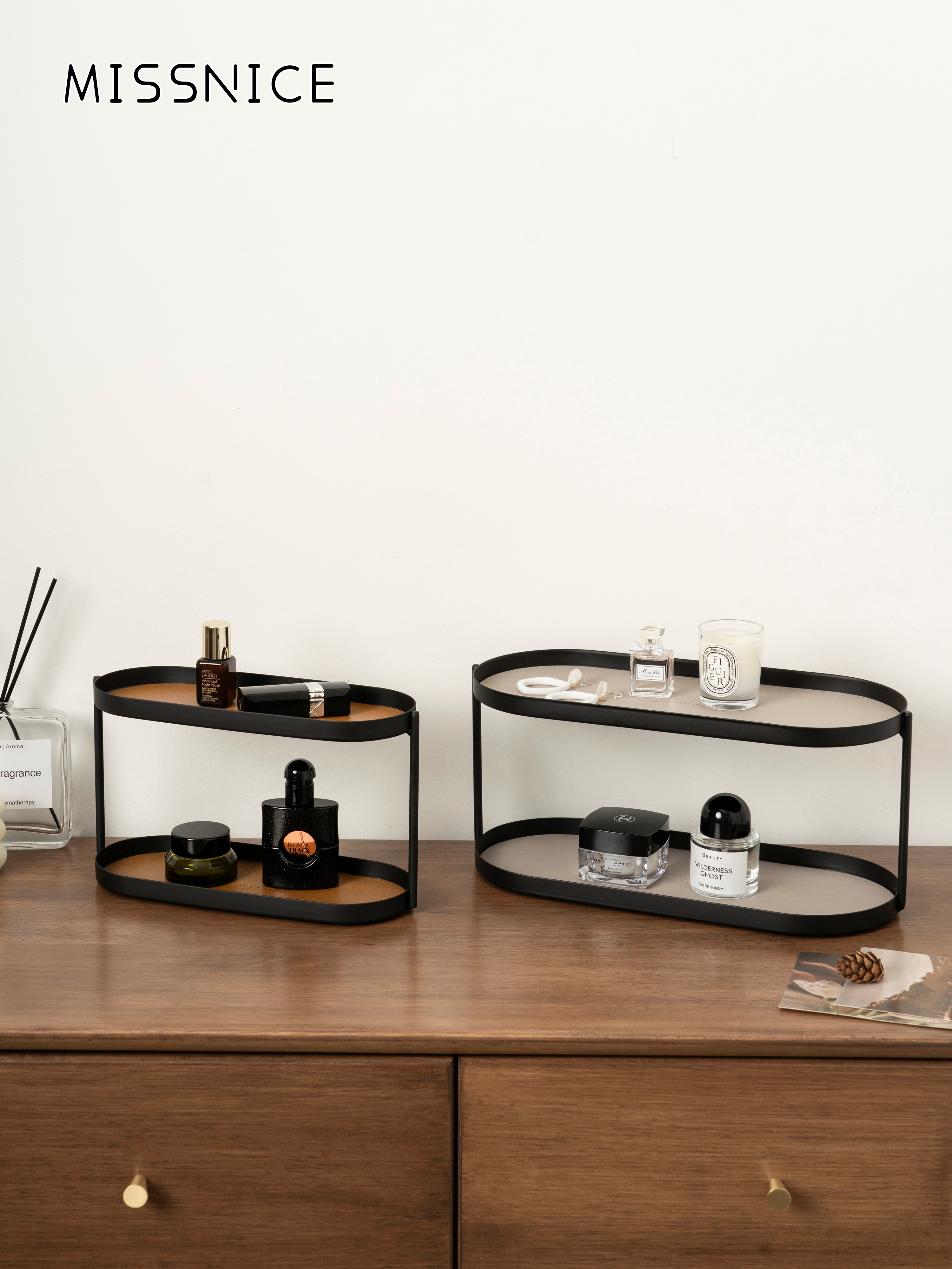 MISSNICE桌面双层收纳架化妆品香水置物架香水托盘香薰多用收纳盒