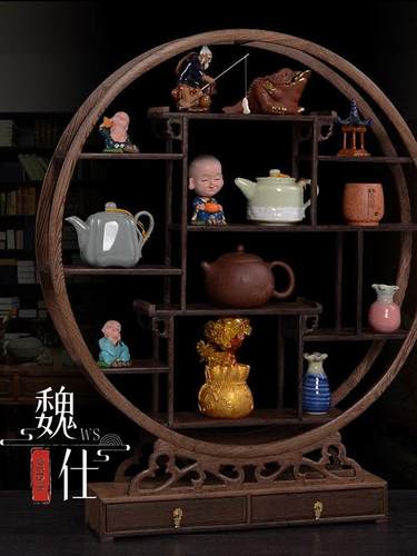 实木桌面小博古架中式多宝阁茶具杯垫紫砂壶摆件展示架茶室茶柜子