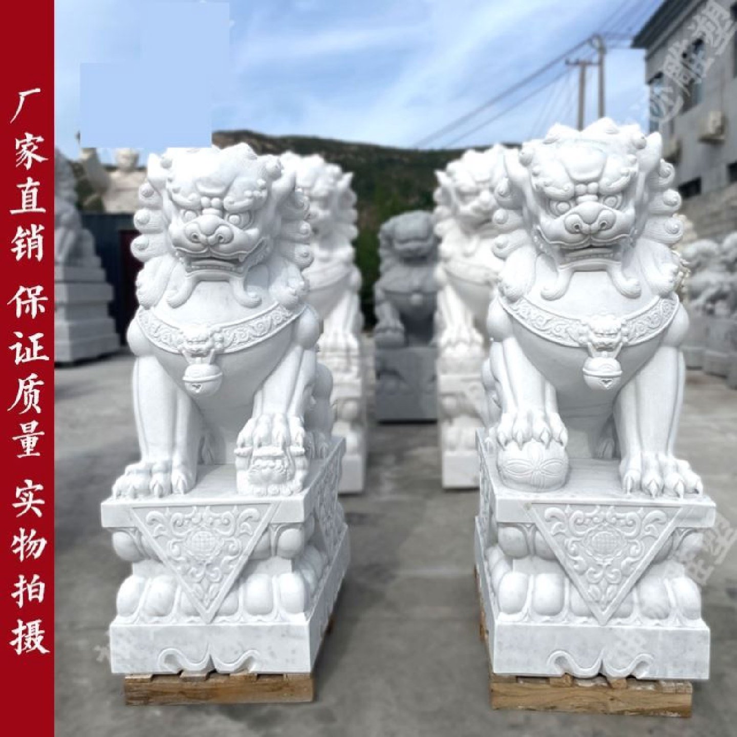 天然石雕石狮子一对汉白玉青石看门镇宅家用大门口祠堂墓前小摆件