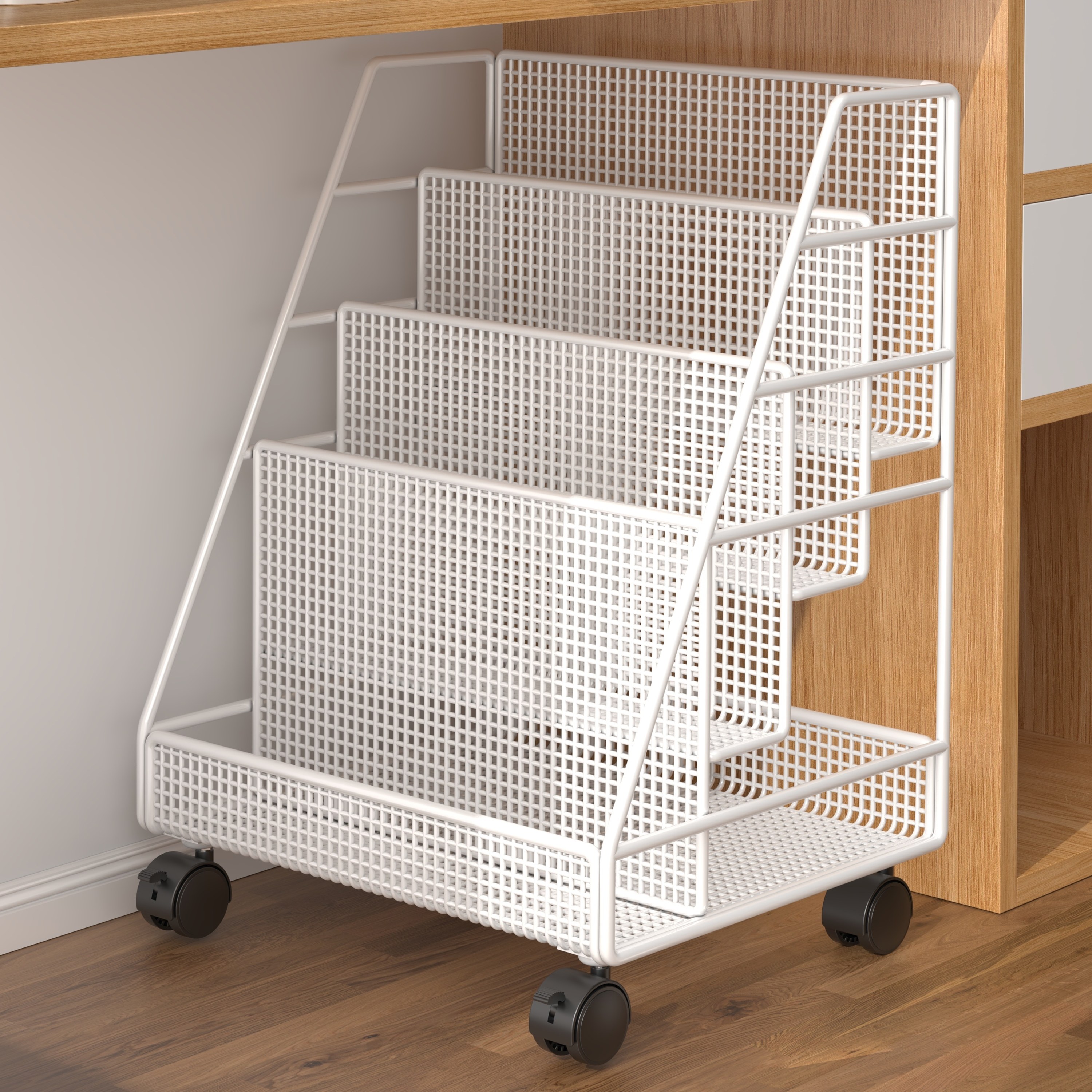 书架儿童绘本架桌下可移动简易梯形置物架多层落地铁艺书本收纳架,住宅家具,书架,淘宝优惠券,粉丝福利购,淘宝优惠卷