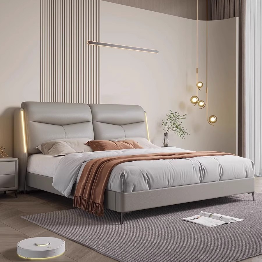 皮床现代简约双人床轻奢主卧室大床.米.米软包婚床实木皮艺床