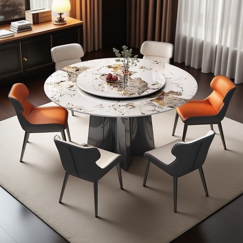 岩板餐桌椅圆形饭桌意式轻奢岩组合家用现代款简约客厅小户型整套
