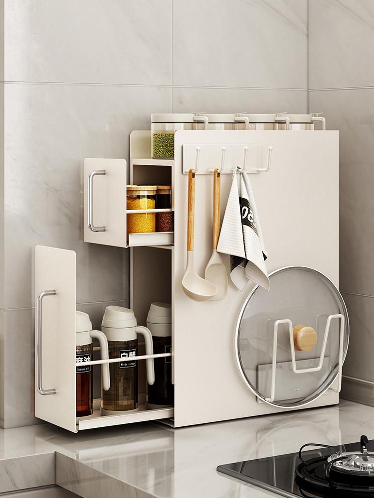 厨房调料品置物架家用多功能台面双层转角调料架抽拉柜调味料收纳