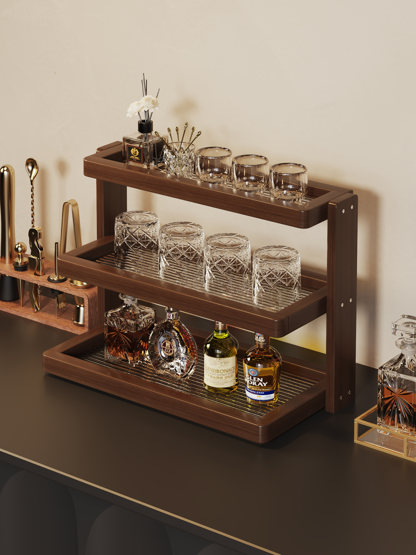 桌面酒架迷你小型阶梯陈列架吧台酒杯茶杯咖啡杯子收纳置物架多层