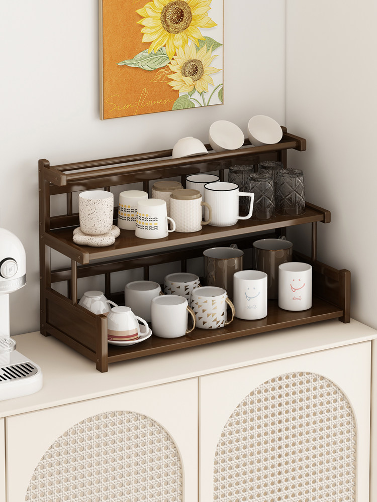 博古架实木中式桌面茶杯收纳置物架沥水碗碟架多层台面茶叶摆放架