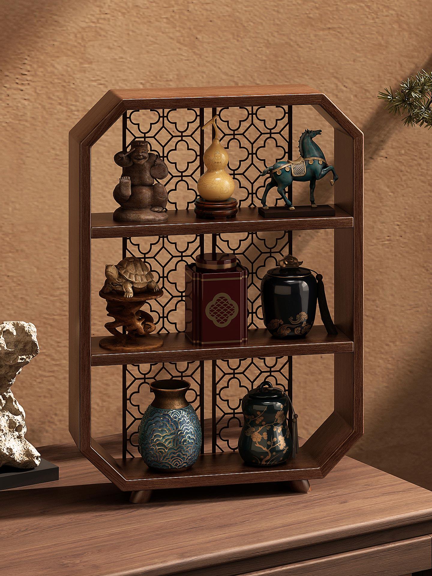 新中式桌面博古架实木小型茶桌茶具茶叶置物架茶室水杯收纳摆放架