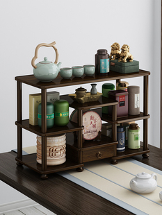 桌面博古架实木中式小型简约茶叶茶柜茶具收纳置物架子茶架展示架