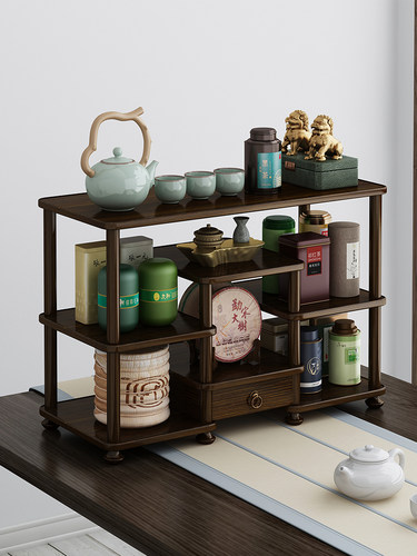 桌面博古架实木中式小型简约茶叶茶柜茶具收纳置物架子茶架展示架