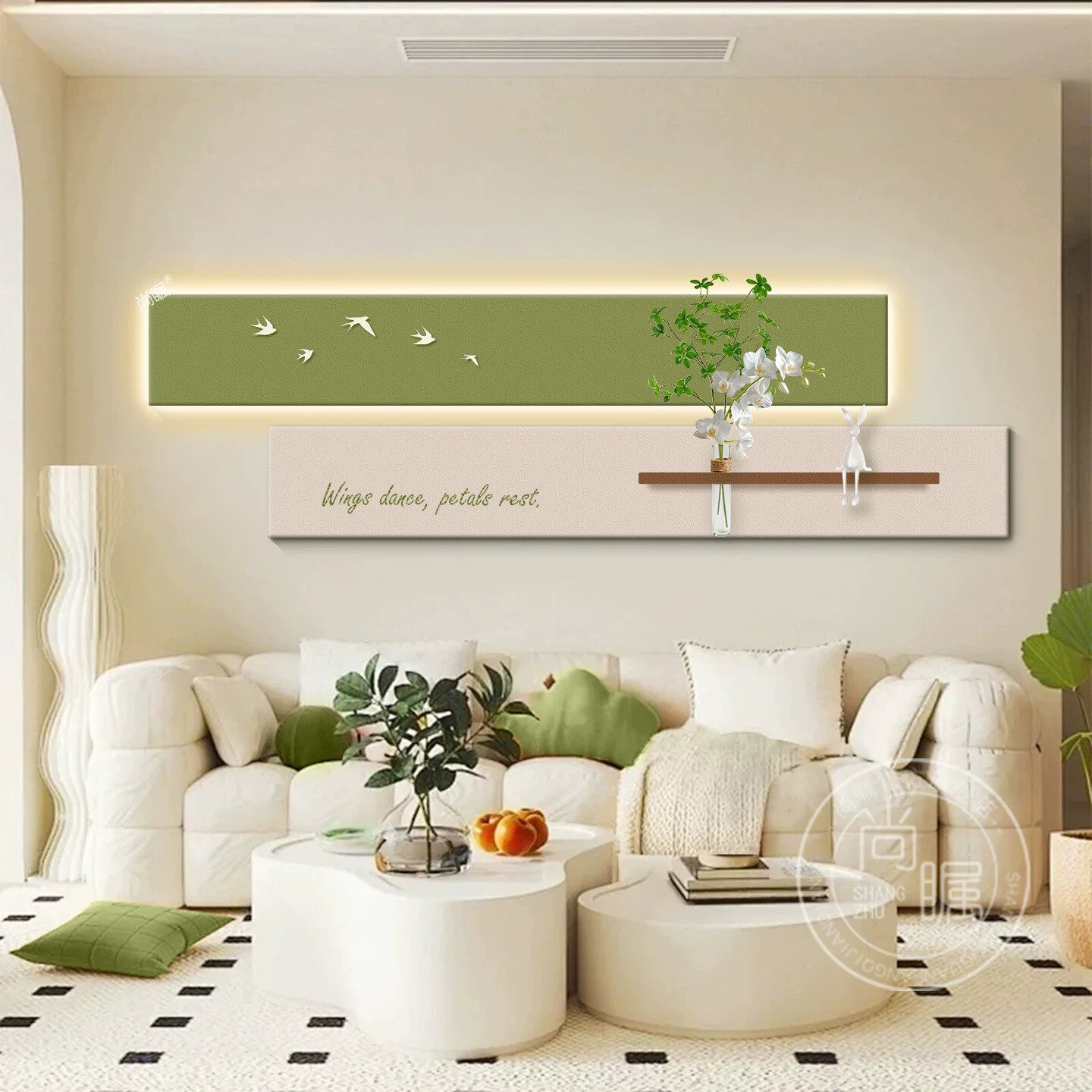 奶油风客厅砂岩画可水培绿植led灯画装饰画卧室床头墙壁挂画横版