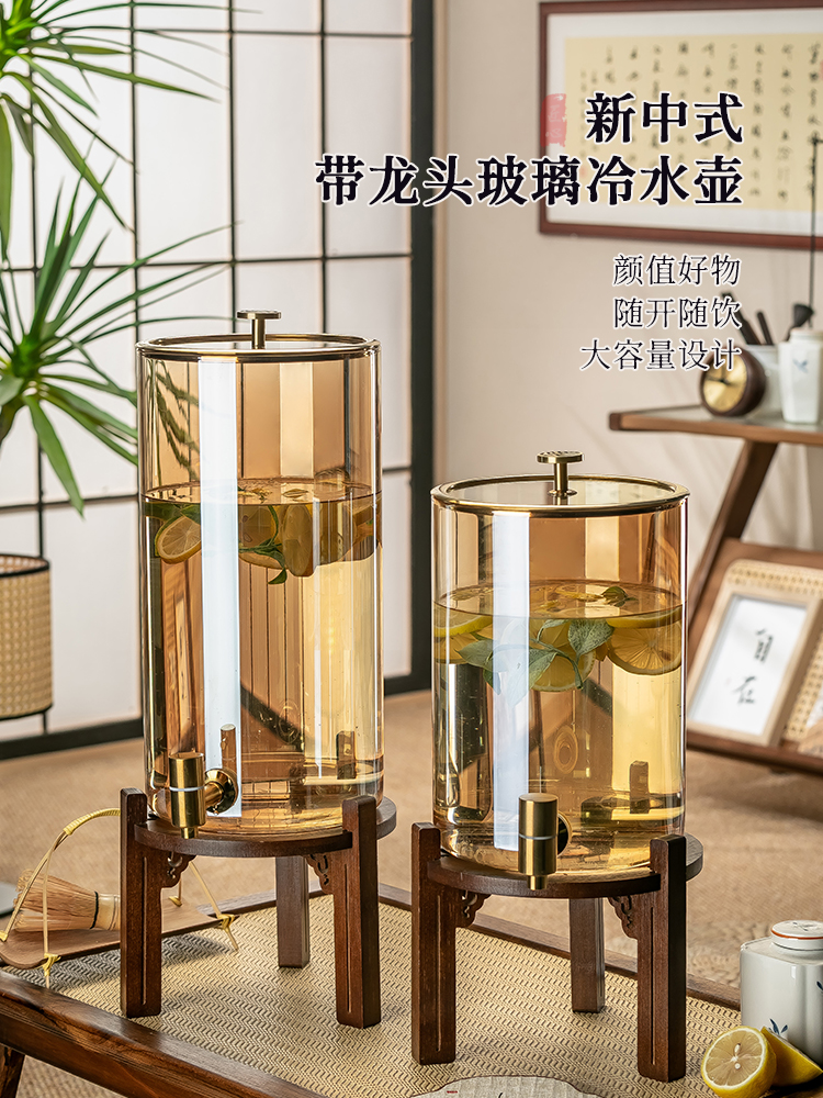 冷水壶玻璃耐高温家用带龙头大容量凉水壶果汁饮料桶水果柠檬茶桶