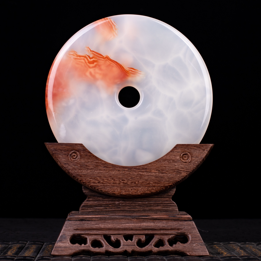 高档平安扣摆件玉扣天然玉石入户玄关客厅装饰品玉璧玉盘乔迁新居